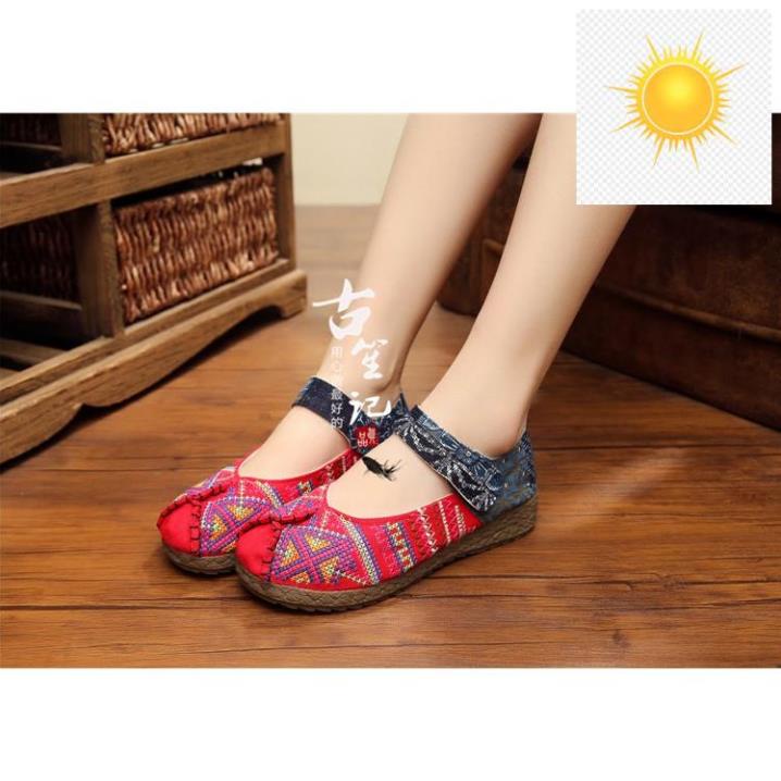 Giày thêu đế cói thổ cẩm quai dán (có 4 mẫu)