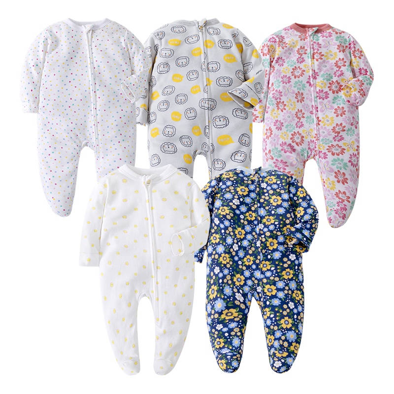 Bộ Áo Liền Quần Ngủ Liền Thân 100% Cotton Hữu Cơ Có Khóa Kéo Phía Trước Cho Bé Sơ Sinh