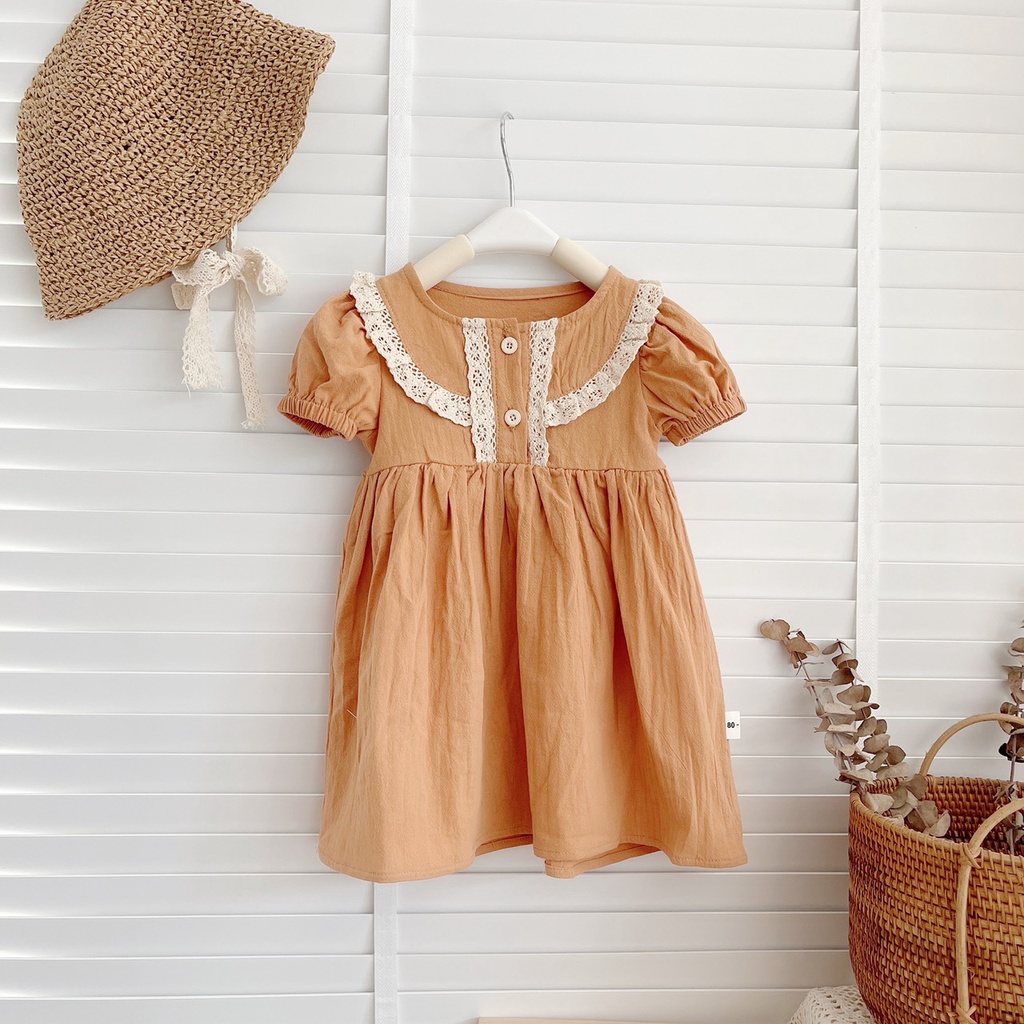 VÁY HÈ CỘC TAY VIỀN NGỰC REN CHO BÉ GÁI 1-6 TUỔI- CHẤT THÔ HÀN MỀM