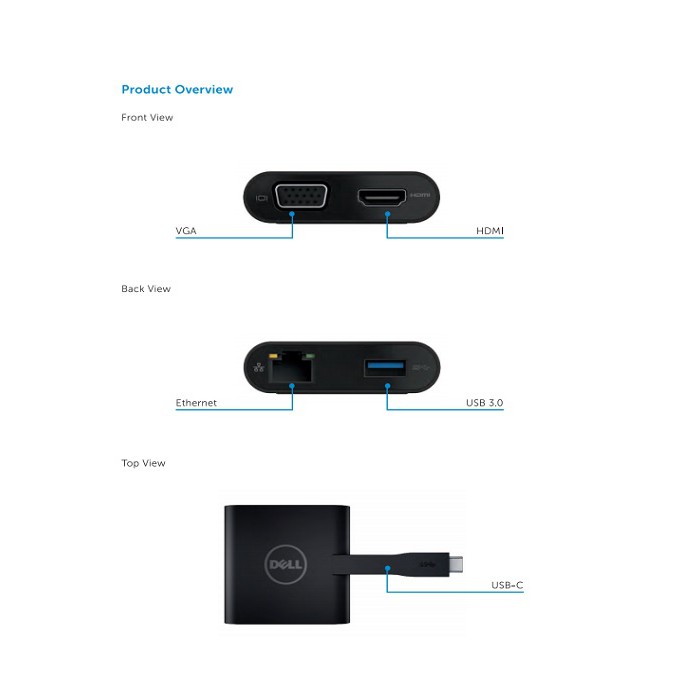 [chính hãng] Bộ chuyển đổi Adapter DELL Type-C to VGA,HDMI,RJ45,USB DA200