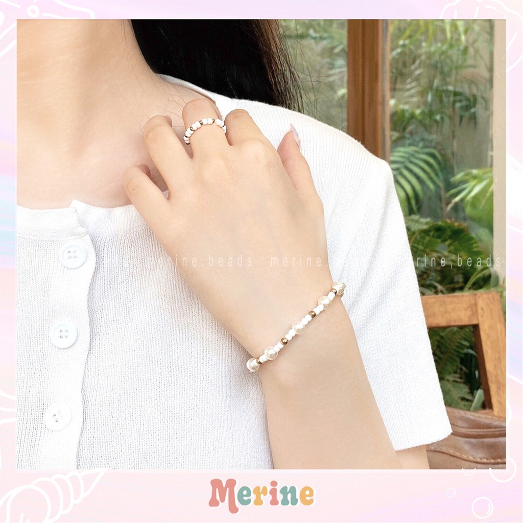 Set vòng tay và nhẫn hạt cườm thanh lịch nhẹ nhàng - MERINE