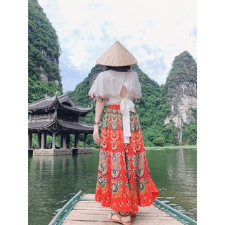 Chân váy Ấn hoạ tiết đuôi công 100cm