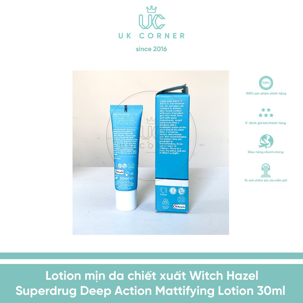 [Vỏ móp do Vận chuyển] Lotion mịn da chiết xuất Witch Hazel Superdrug Deep Action Mattifying Lotion 30ml