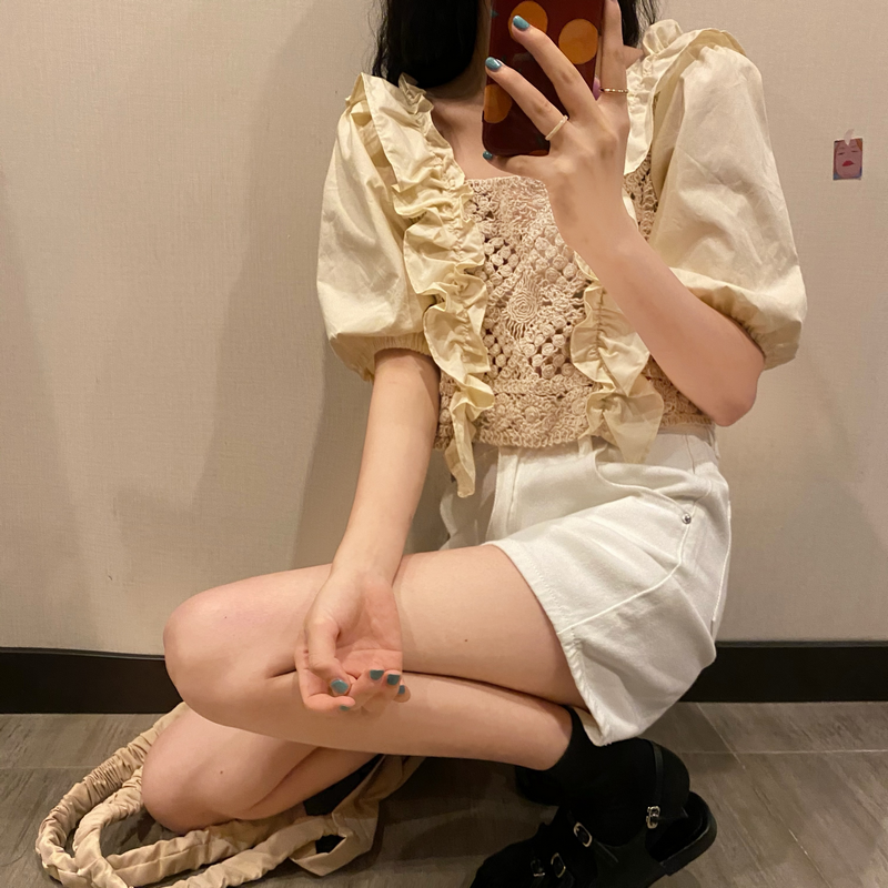 Áo Ren Lửng Tay Ngắn Xinh Xắn Dành Cho Nữ