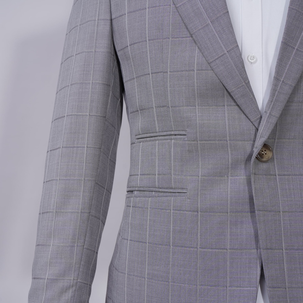 Áo vest Nam The Suits House Kẻ Ô Xám Nhạt 1 Khuy 3 Túi