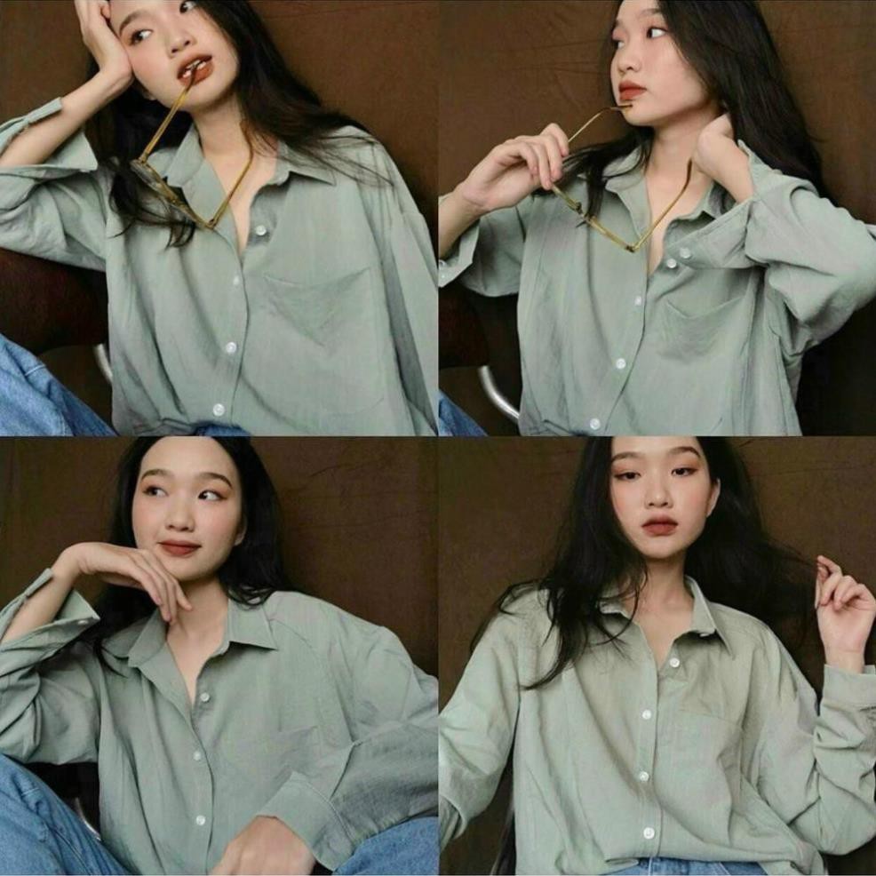 Áo Sơ Mi Tay Dài Màu Trơn Basic Unisex Dáng Rộng Hợp Thời Trang Nữ.