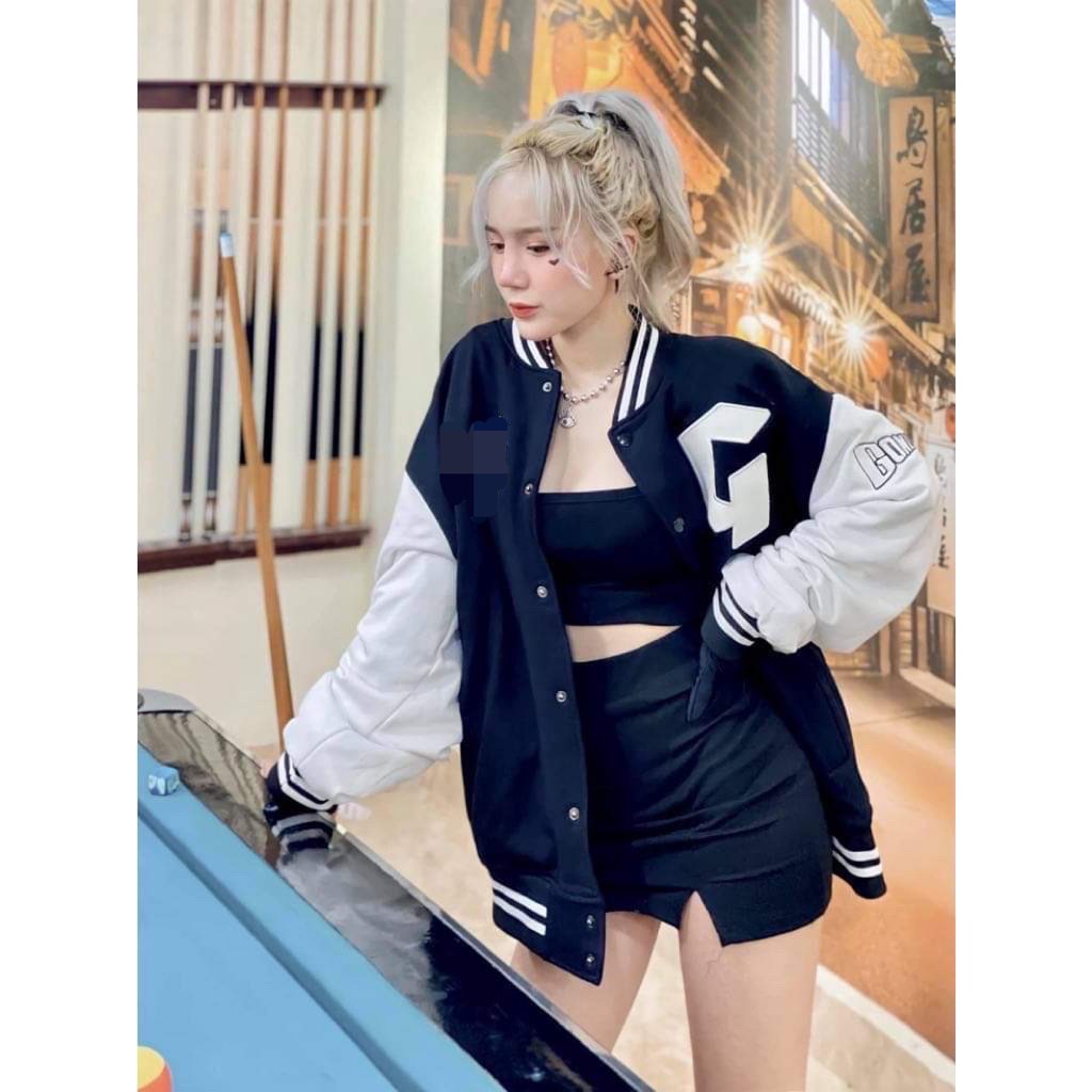 Áo khoác nỉ in chữ G dáng bomber siêu ngầu