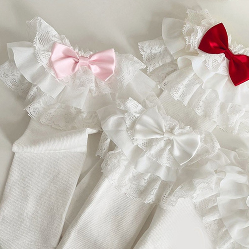 Brroa Vớ Dài Qua Gối Nhiều Lớp Phối Ren Đính Nơ Phong Cách Lolita Cho Bé Gái
