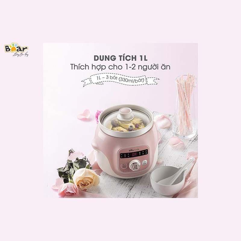 Nồi nấu cháo chậm Bear D10B1S 1 Lít - mẫu nồi nấu chậm, hầm cháo chậm cho bé, hầm thức ăn cho giá trị dinh dưỡng cao