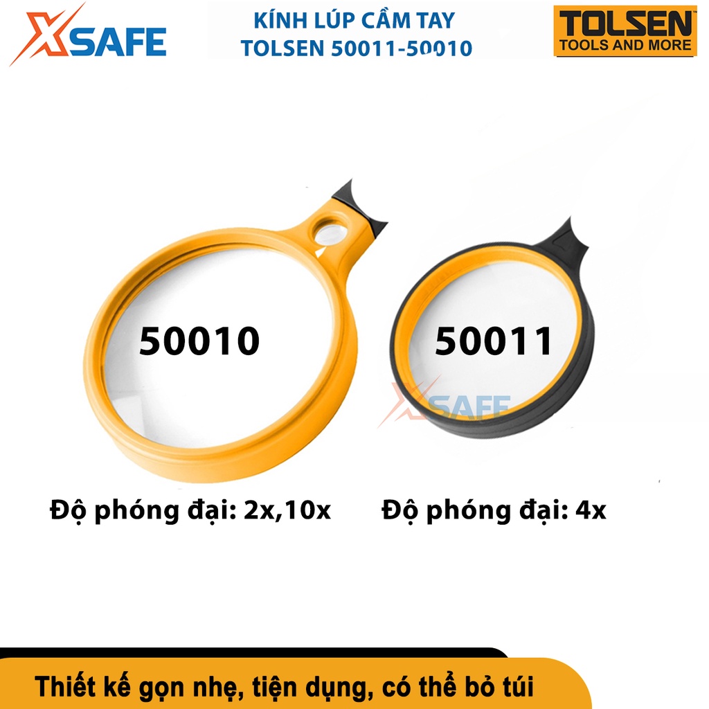 Kính lúp cầm tay 220x 97mm/190x85mm Tolsen, độ phóng đại lên đến 10x, tay cầm cao su chống trơn trượt, kính lúp độ nét