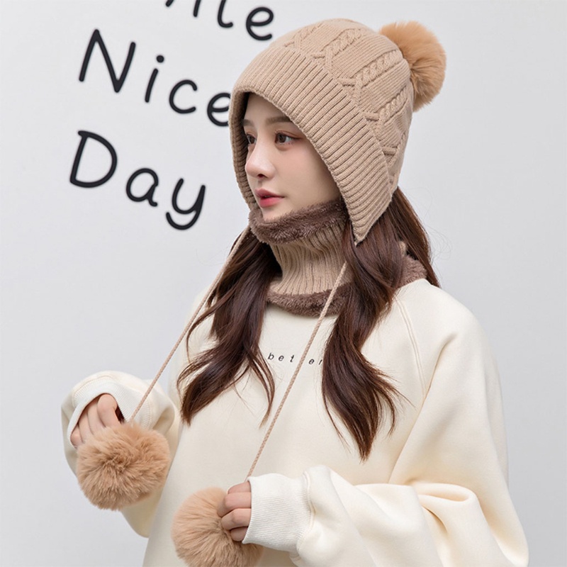 Mũ beanie Kèm Khăn Choàng Cổ Màu Trơn Giữ Ấm Thời Trang Cho Nữ