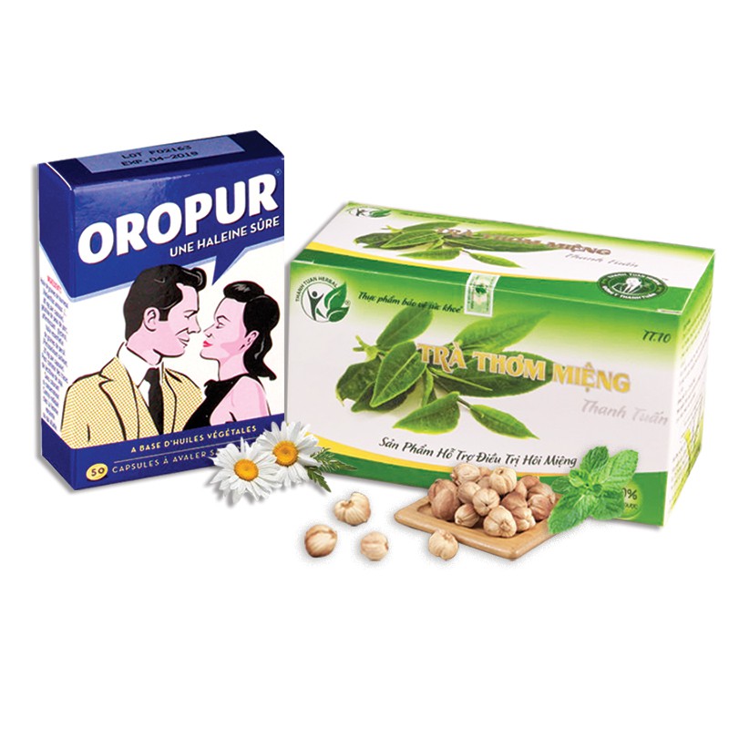Combo viên uống chống hôi miệng Oropur & Trà thơm miệng hỗ trợ điều trị hôi miệng từ bên trong cơ thể