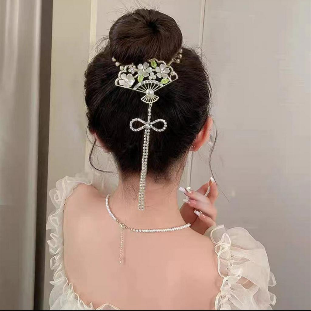 Kẹp Tóc Đính Hoa Tua Rua Màu Trắng Phong Cách Hàn Quốc Cho Nữ