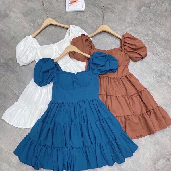 Váy nữ babydoll cổ vuông tay phồng cup ngực dáng xòe Shinosha V0026 | BigBuy360 - bigbuy360.vn