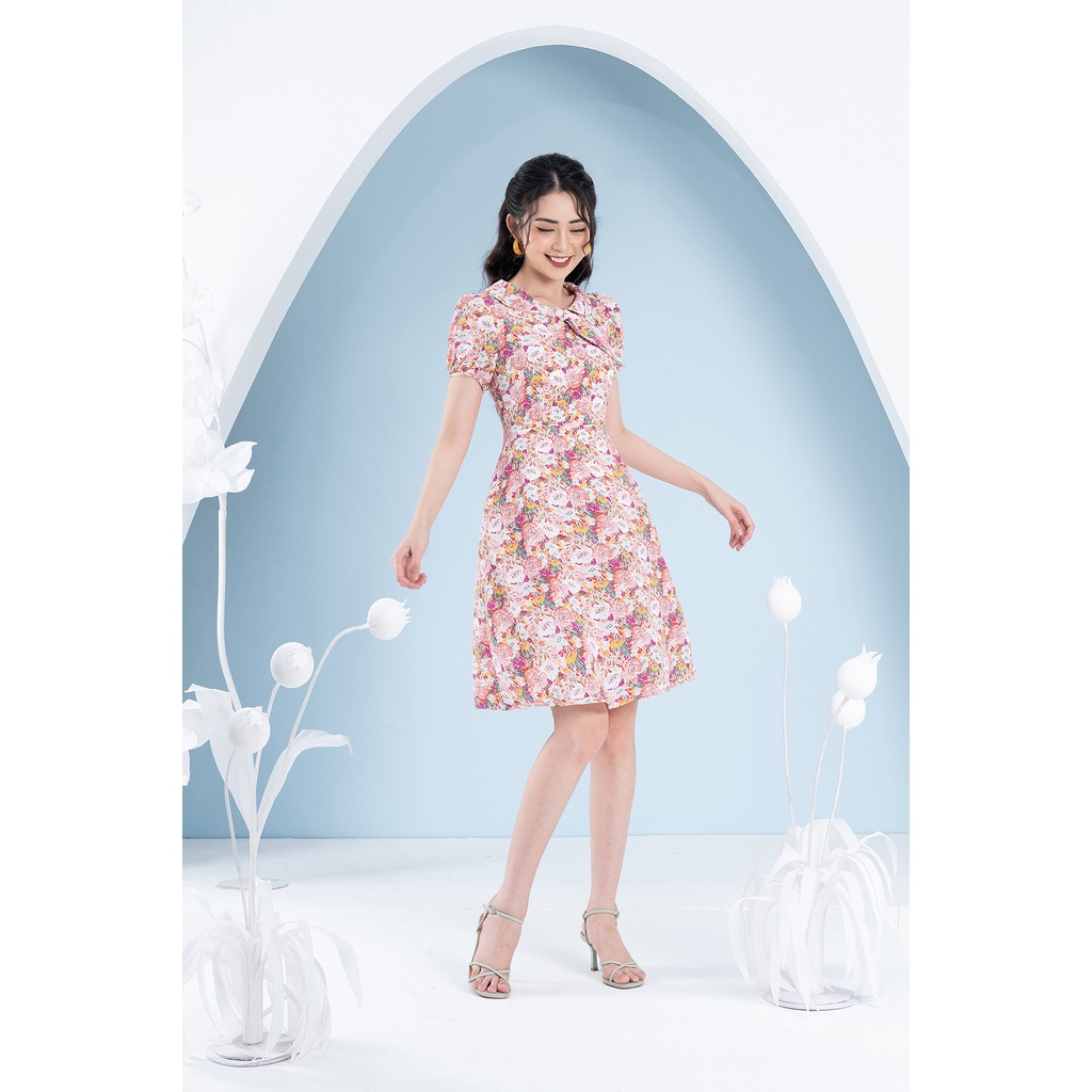 Váy Họa Tiết Hoa Hồng Phối Cổ Nơ Xinh Xắn Luperi LFV3281