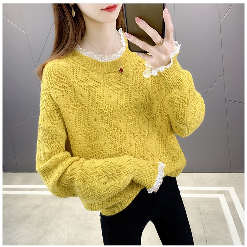 Áo len nữ cổ tim dài tay len dệt kim mềm mịn co giãn, áo len dáng rộng mặc mùa thu đông