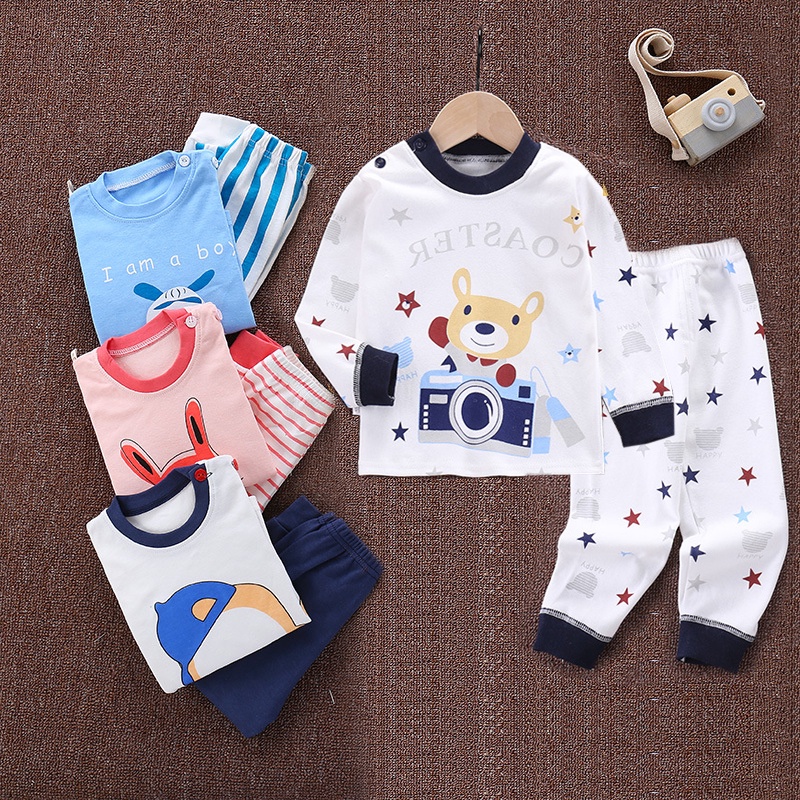 Bộ dài tay thu đông Cotton Quảng Châu cho bé trai bé gái 6-15kg BT01