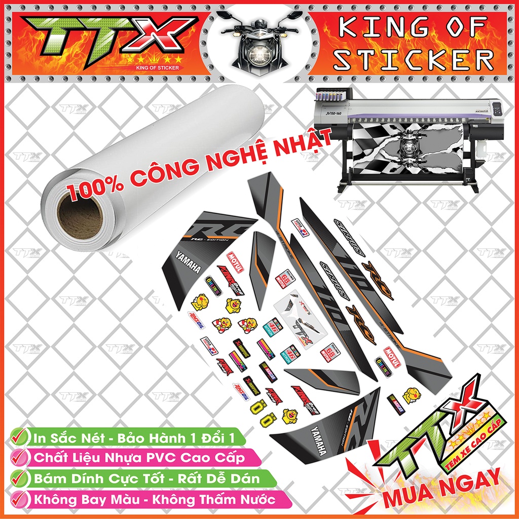 Tem Xe Sirius 110 RC Xám Đen Cam Điểm Nhấn - Tem Sirius RC Đen Xám Cam Siêu Đẹp - Mẫu Team Sirius Xám Đen Cam