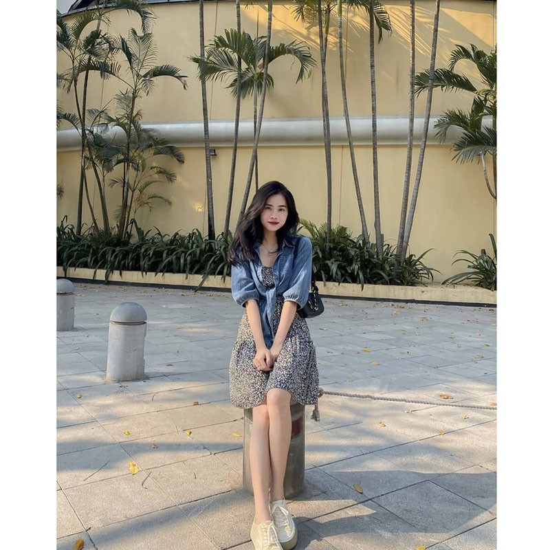 Sét Váy 2 Dây Hoa Nhí Kèm Áo Jean M022-Teen 888