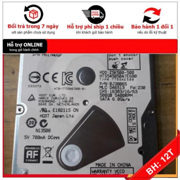 [BH12TH] 🎁 Ổ cứng hdd 500gb - Bóc máy - HGST - sức khỏe 100% - Bảo hành 3 tháng