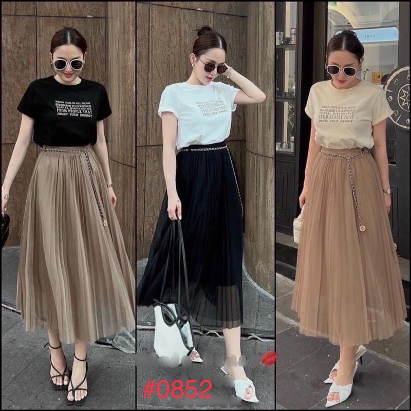 Chân váy voan ren xòe dài dáng midi công sở mặc đi làm hay chơi đều đẹp hàng QC phong cách Hàn Quốc 2253 0852 Kizoshop