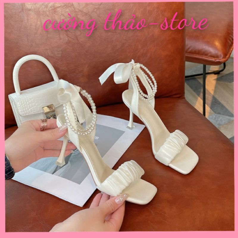 Dép Sandal cao gót 7 cm nữ phối dây ngọc mã DE14