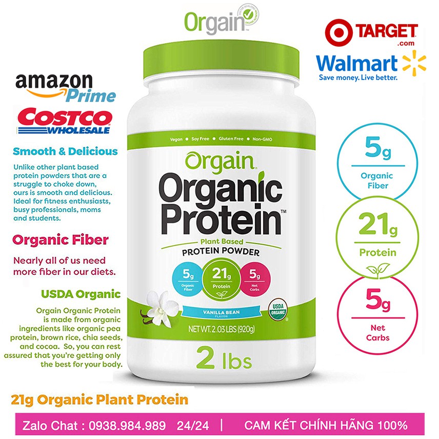 Protein hữu cơ Protein Orgain organic protein Vani, made in USA amazon