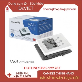Máy đo huyết áp cổ tay Microlife BP W3 Comfort-Cảnh báo rối loạn nhịp tim với công nghệ PAD,đo trong lúc bơm