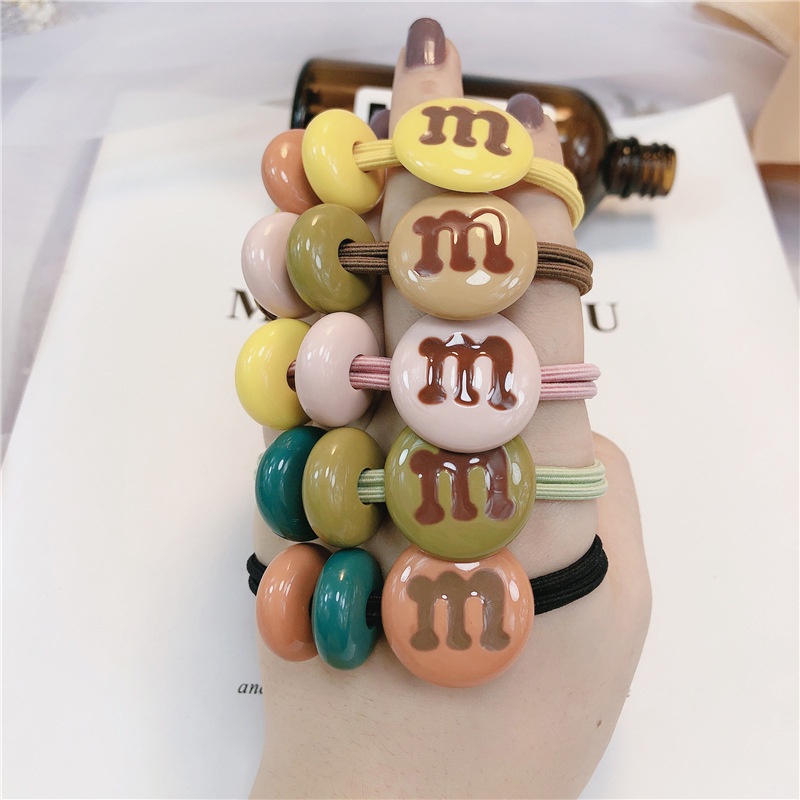Dây Buộc Tóc Đính Hạt Đậu Và Chữ M Dễ Thương Đơn Giản Phong Cách Hàn Quốc Cho Nữ