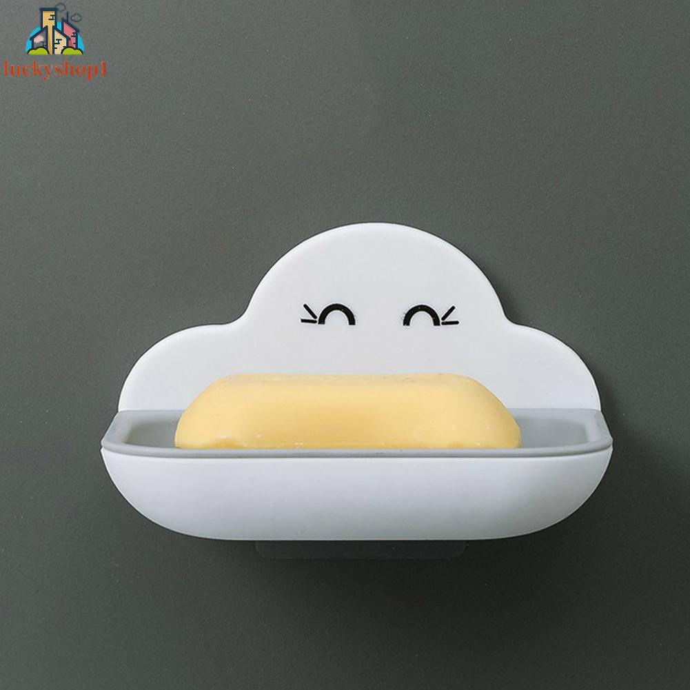 Đám mây dễ thương Giá đựng xà phòng Đám mây sáng tạo Đĩa xà phòng hai lớp Sucker Treo tường Đĩa xà phòng Giá đỡ dễ thương Thoát nước Toilet Không đục lỗ