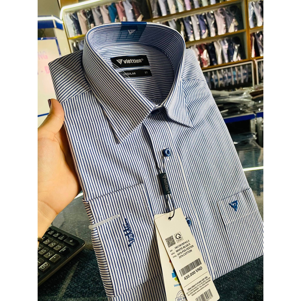 Áo sơ mi dài tay ♥️FREESHIP ♥️ Áo sơ mi Việt Tiến chính hãng kiểu sọc xanh trắng 1N1781NT4/L3