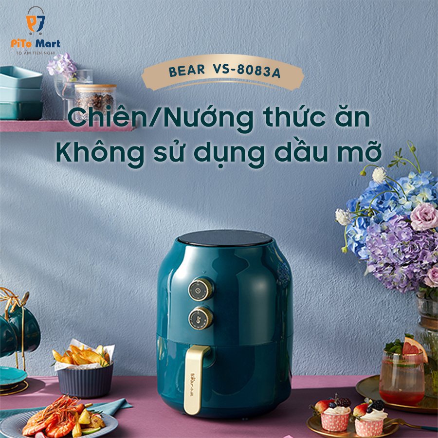 Nồi chiên không dầu điện tử BEAR VS-8083A 3.5L màu xanh Vintage công suất mạnh mẽ 1350W, bảo hành 18 tháng