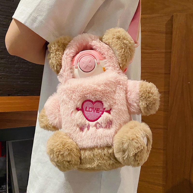 Bình nước giữ nhiệt +túi đựng bình hình Gấu Love Heart My Cup