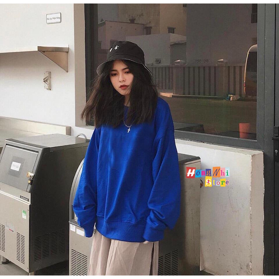 Áo Sweater Trơn Ulzzang Unisex Màu Xanh Dương Coban Chất Nỉ Bông Cao Cấp Dáng Rộng Nam Nữ - MM