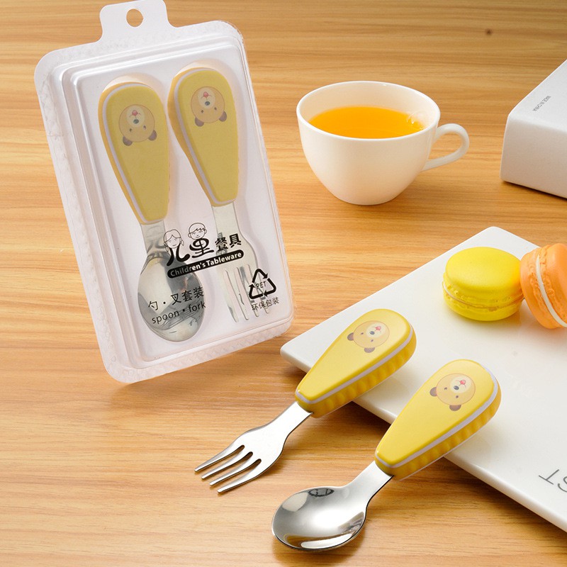 Bộ Thìa-Dĩa-Đũa Cho Bé Tập Ăn-Tập Xúc-Ăn Dặm-Cán Ngắn Có nút Chặn An Toàn-kèm Hộp Đựng Vệ Sinh