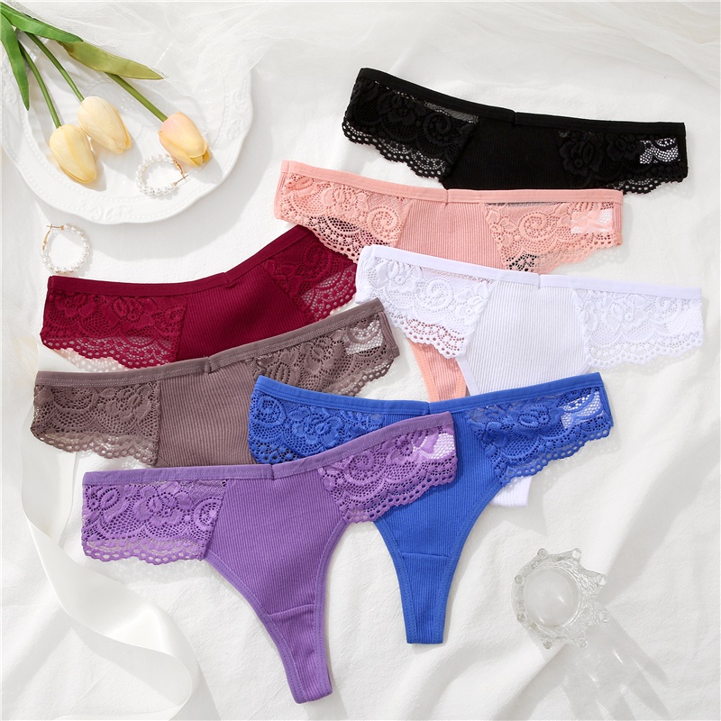 Quần lót lọt khe CUTEBYTE cotton phối ren thời trang quyến rũ dành cho nữ