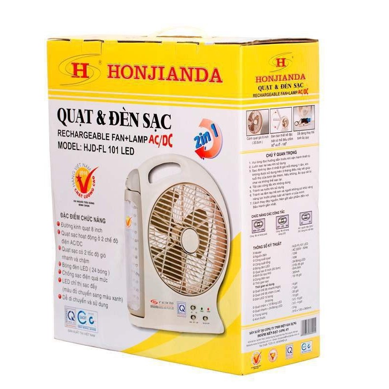 Quạt sạc kiêm đèn sạc ( 1b) HONJIANDA HJD- FL101 và 103 LED (MÀU NGẪU NHIÊN)