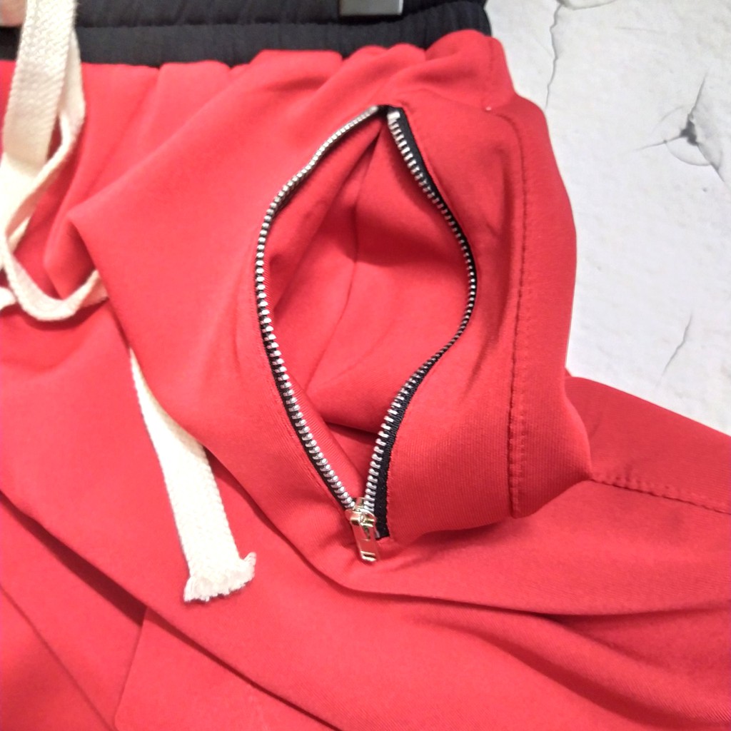 Quần short viền kẻ sọc zip kéo cao cấp thể thao unisex dày dặn | BigBuy360 - bigbuy360.vn