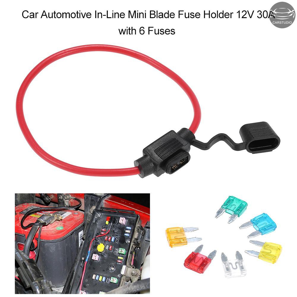 (CST)Car Automotive In-Line Mini Blade Fuse Holder 12V 30A with 6 Fuses