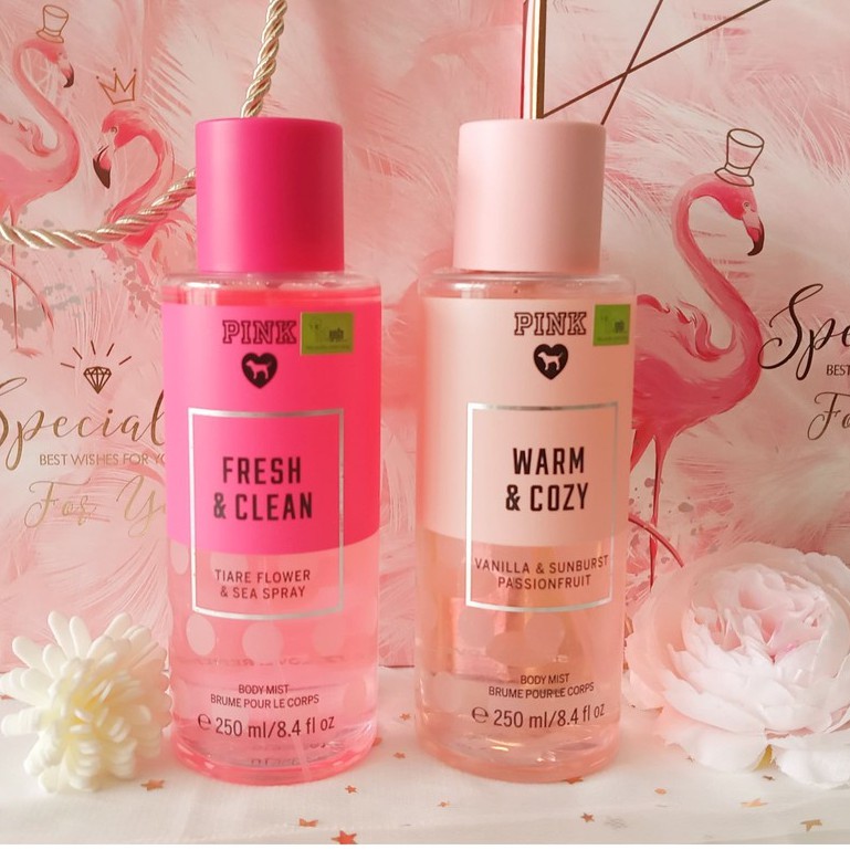 Xịt Thơm Toàn Thân Victoria’s Secret Pink  Warm &amp; Cozy - Fresh &amp; Clean Body Mist - 250ml -phuoc