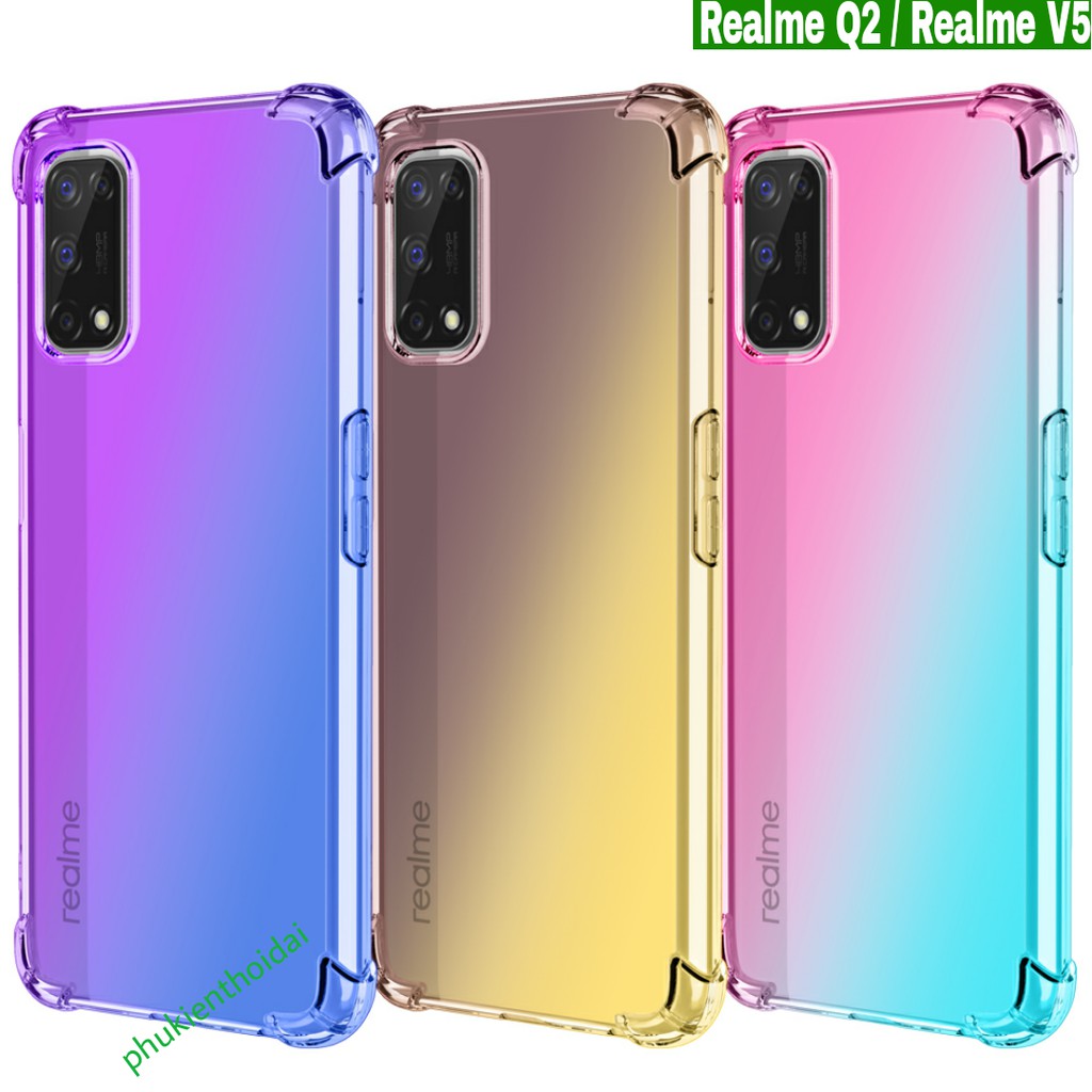 Ốp lưng Oppo Realme Q2 / Realme V5 dùng chung dẻo đa sắc lồi 4 góc