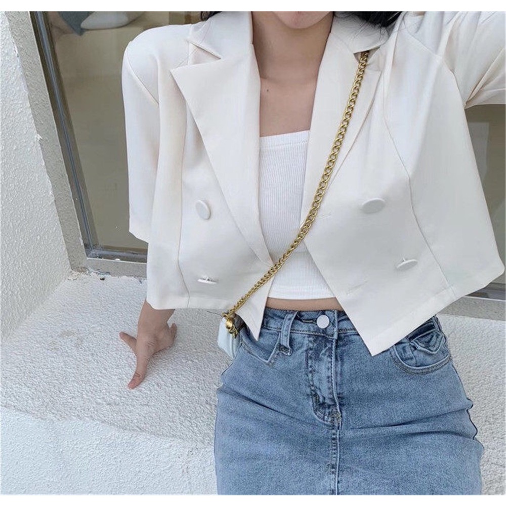 Áo khoác vest tay ngắn eo cao phong cách Hàn Quốc thời trang cho nữ