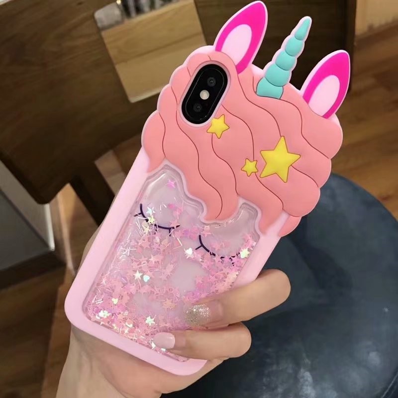 Ốp điện thoại kim tuyến nước hình unicorn 3D nổi xinh xắn cho iPhone 12 Pro Max 11 Pro 5 5S SE 5C X XS Max XR