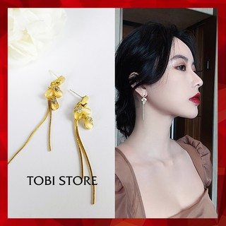 Khuyên tai nữ dáng dài bông tai nữ kết hoa đính ngọc tua rua dài TB13 TOBI STORE