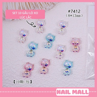 Charm nail gấu lò xo ánh trai dễ thương - set 10 charm gấu swyswy2627