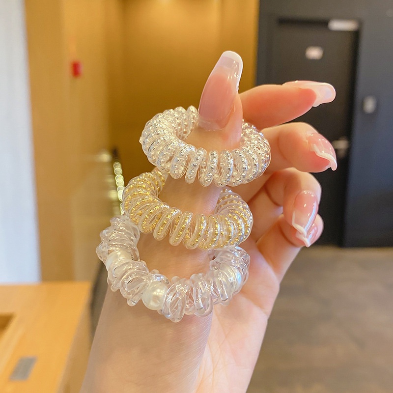 Dây cột tóc/ vòng tay dạng dây điện thoại trong suốt hai cách dùng phong cách Hàn Quốc