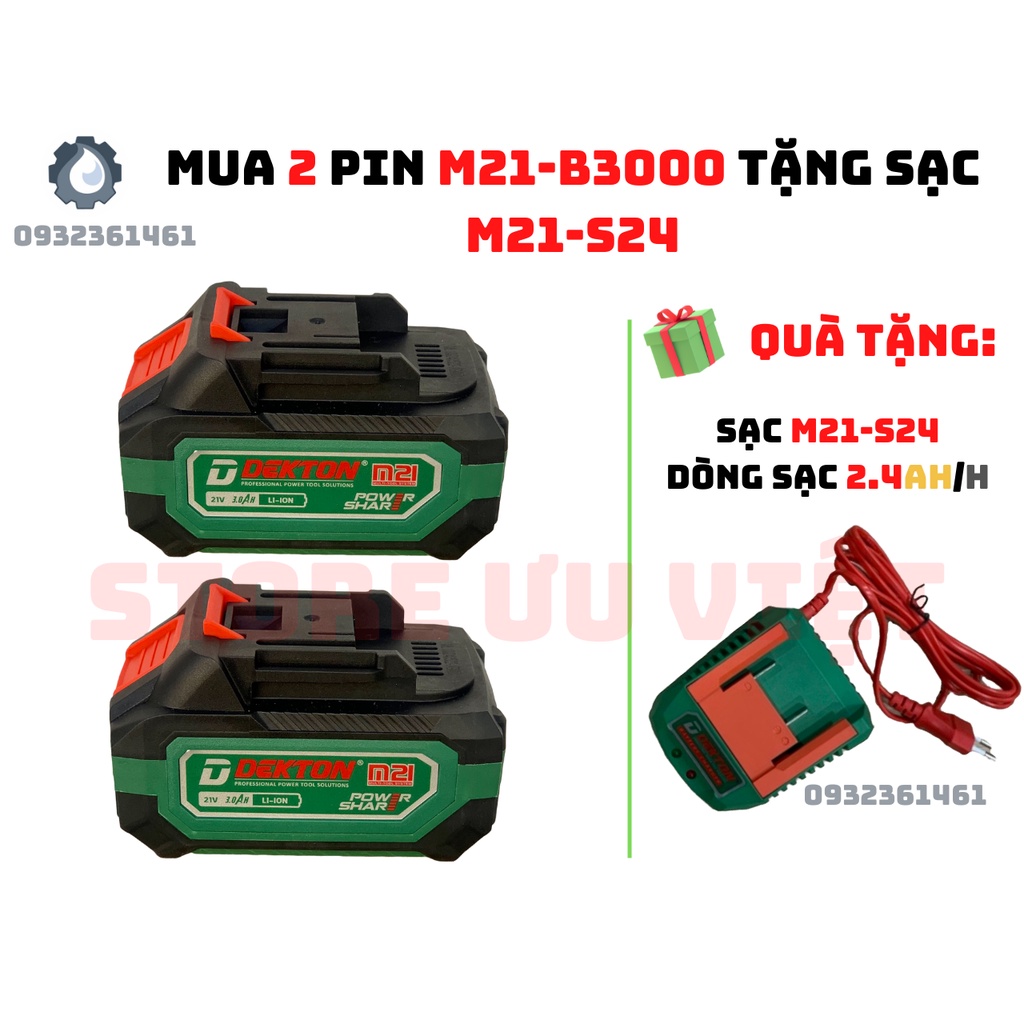 GÓI 2 PIN 21V 2AH 3AH 4AH TẶNG SẠC 21V 2AH 3,5AH DEKTON BẢO HÀNH 6 THÁNG GIÁ TỐT