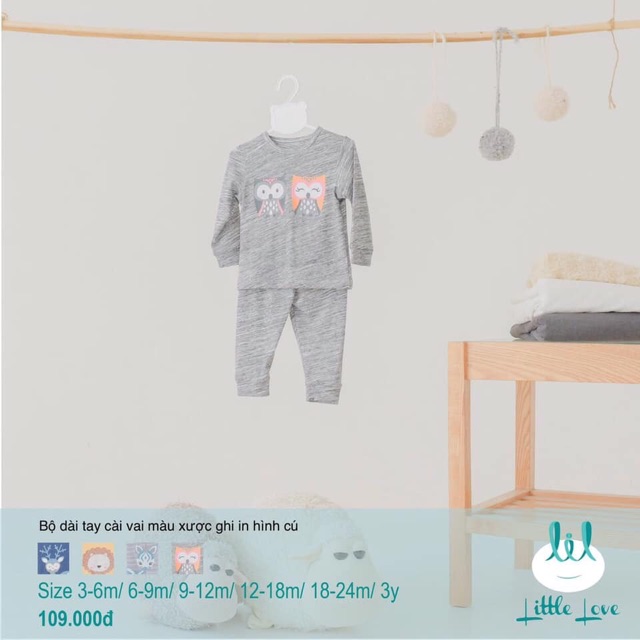 LIL - Bộ cài vai dài tay Little love in hình ngộ nghĩnh cho bé trai/bé gái từ 3 tháng đến 3 tuổi