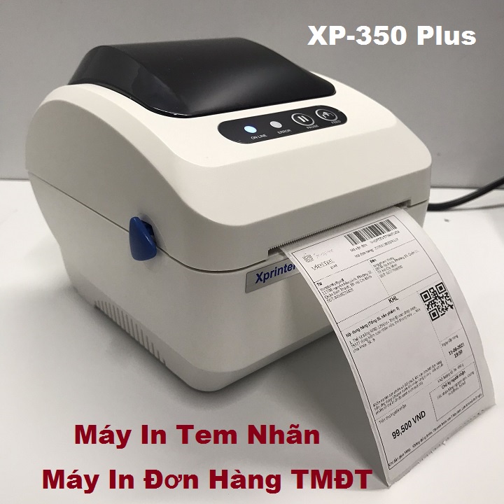 Máy in mã vạch, đơn hàng Xprinter XP 350B Plus dùng khổ giấy K80 (tốc độ nhanh hơn Máy in 350B)