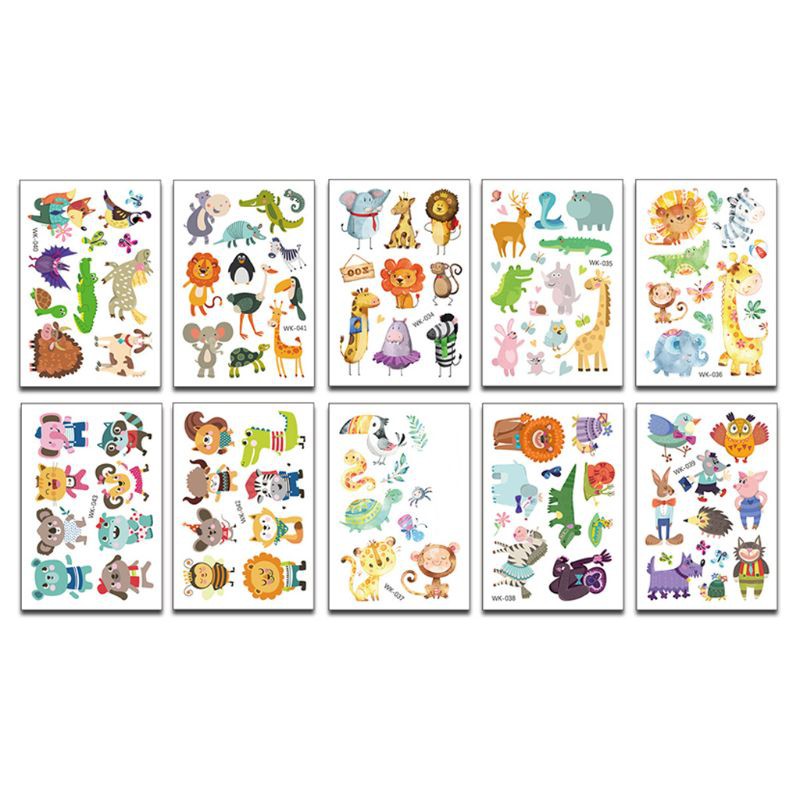 10 Sheets Temporary Animal Tattoos for Kids Children Jungle Zoo Party Supply